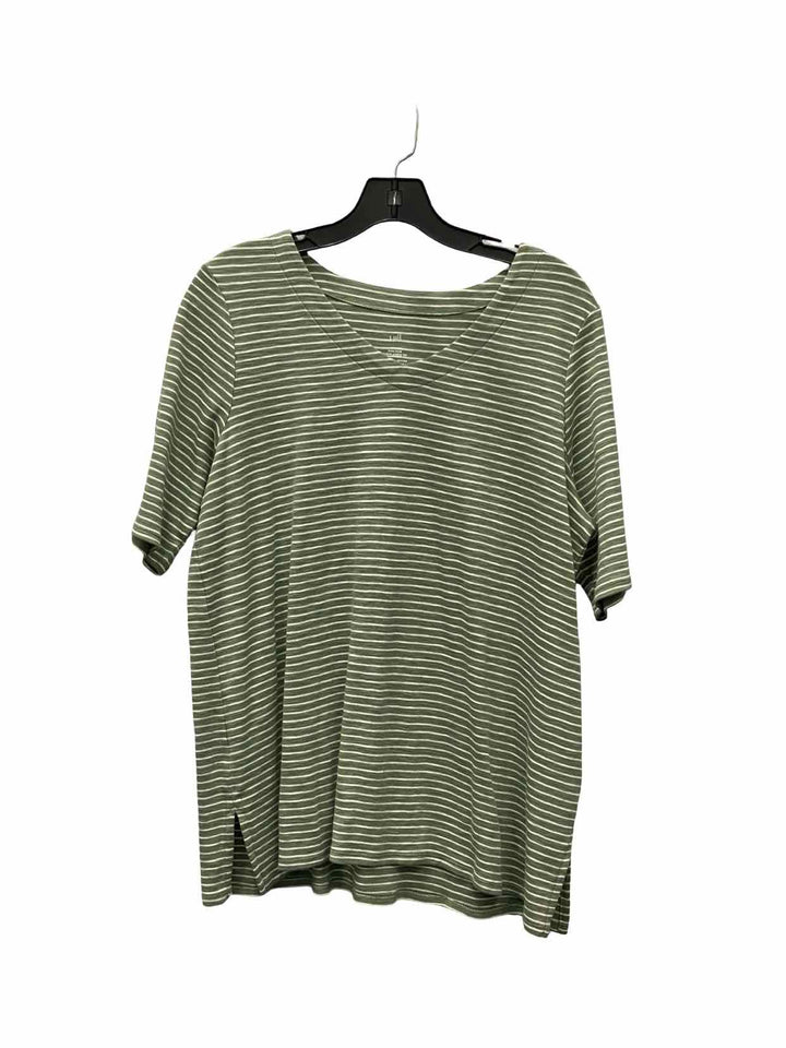 J Jill Size L Green White Striped Short Sleeve Shirts