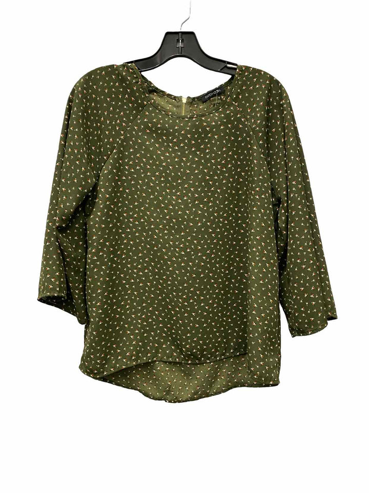 Paper Moon Size S Olive Green Floral Long Sleeve Shirts