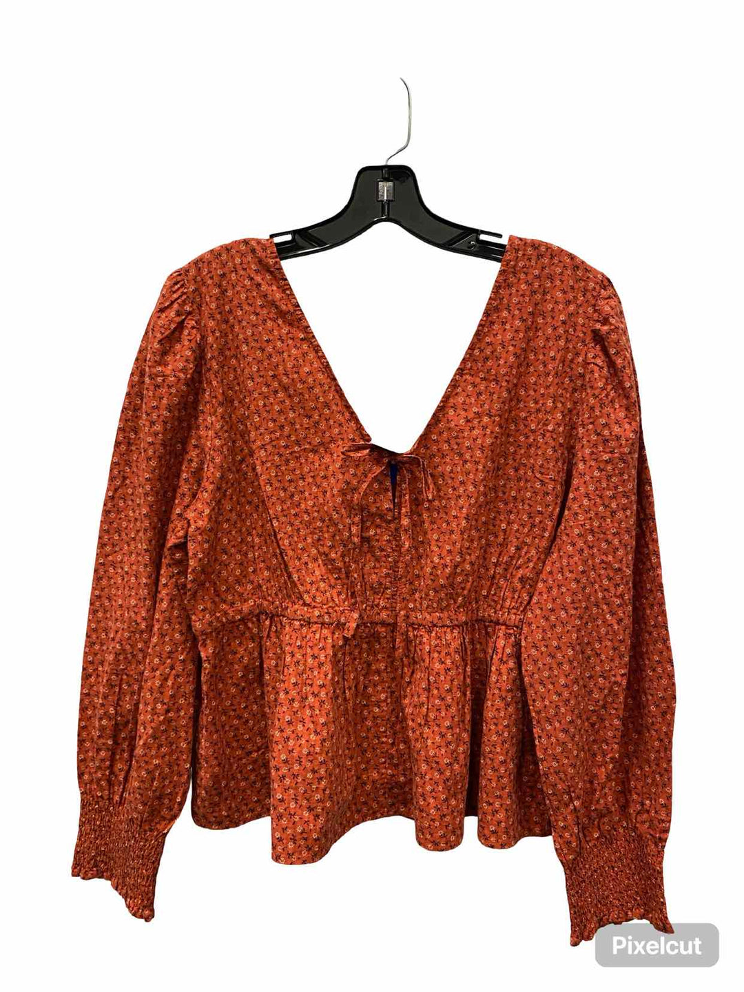 Nordstrom Size L Orange Floral 100% cotton Long Sleeve Shirts