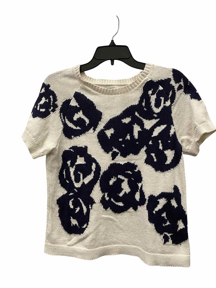 Nic + Zoe Size M White Blue Print Sweater