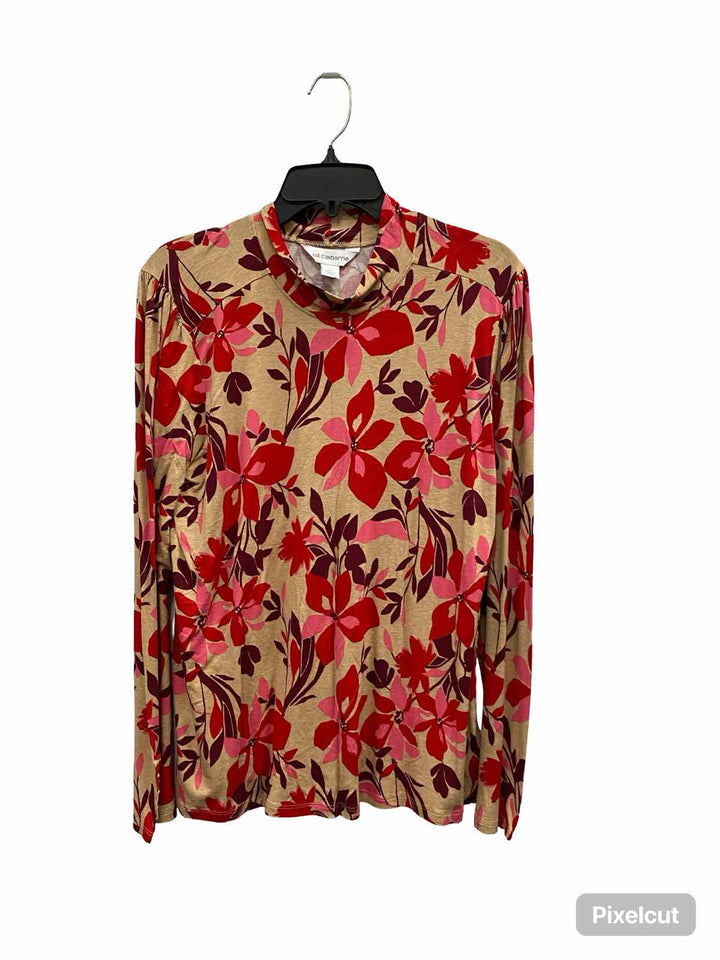 Liz & co Size L Red Beige Floral Long Sleeve Shirts