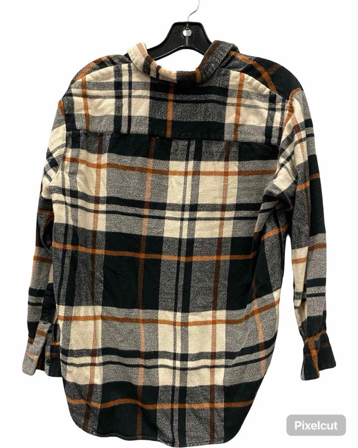 MadeWell Size M Black White & Orange Plaid Long Sleeve Shirts