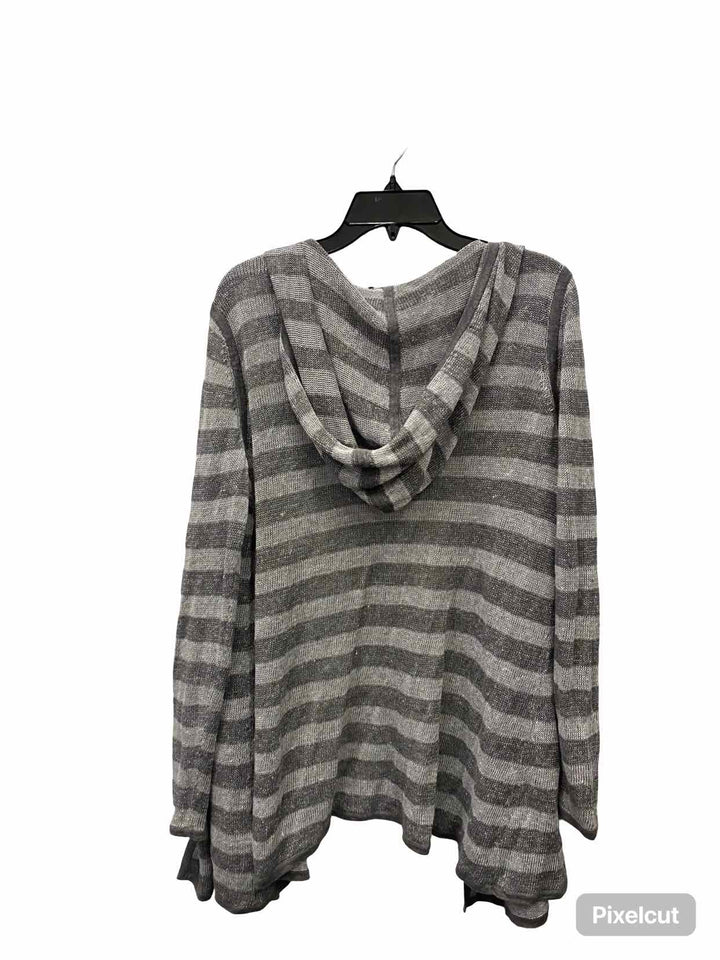 Eileen Fisher Size M Grey White Striped 100% Organic Cotton Sweater