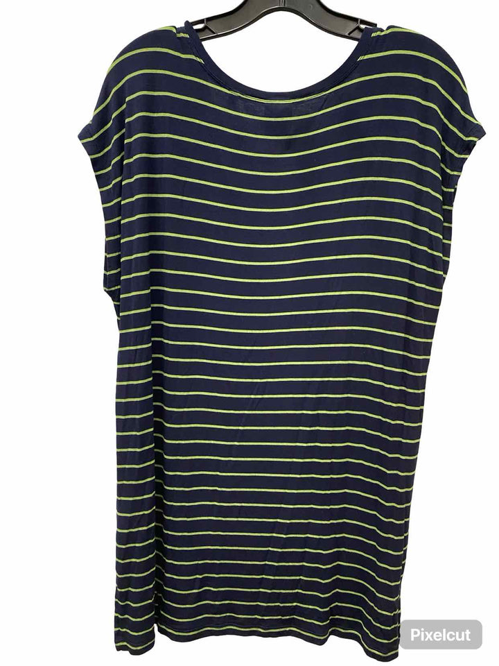 Cabi Size XL Navy Green Striped Short Sleeve Shirts