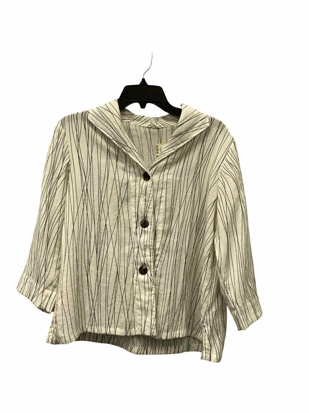 Fridaze Size S White Black Linen Button Up Long Sleeve Shirts