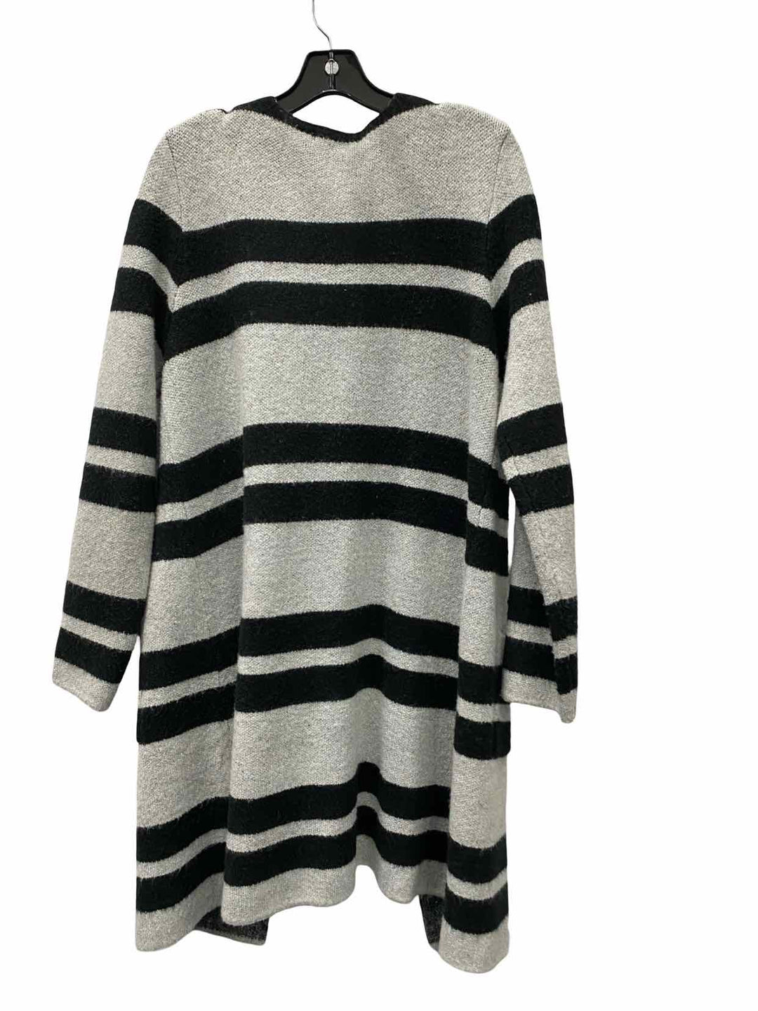 DEX Size L Grey Black Striped Cardigan Sweater