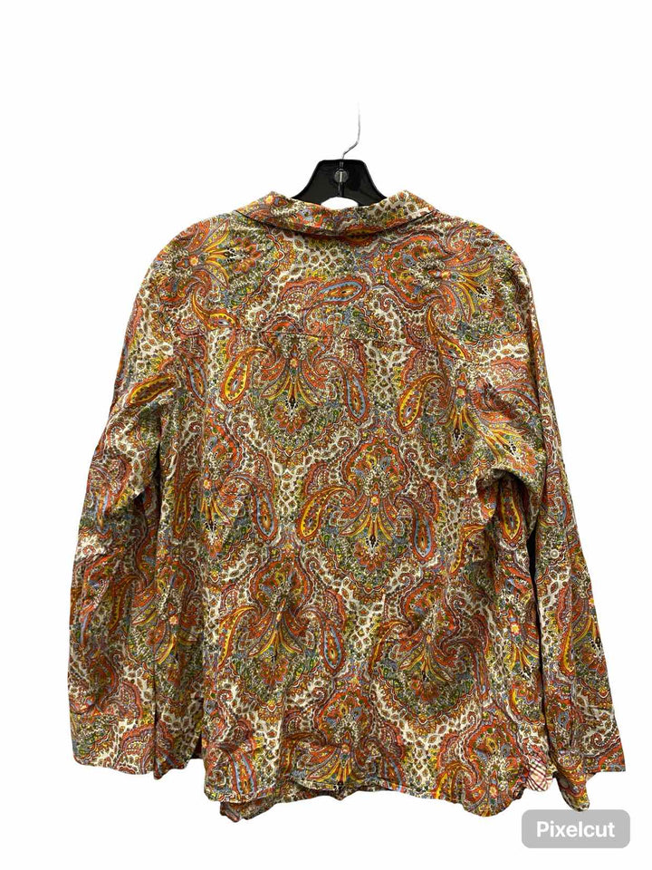 Talbots Size 16 Orange Cream Print 100% cotton Long Sleeve Shirts