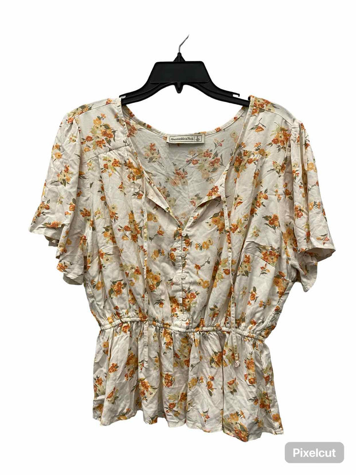 Abercrombie & Fitch Size L White Orange Floral Short Sleeve Shirts
