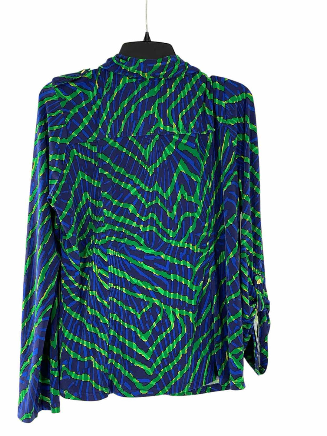 Anne Klein Size XL Navy Green Print Long Sleeve Shirts