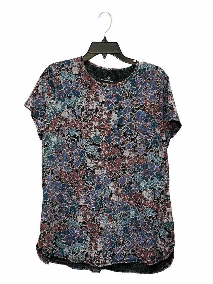 J Jill Size L Black Blue Floral Shirttail T-shirt