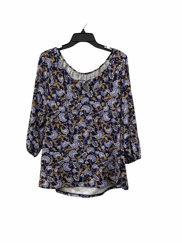 Garnet Hill Size L Blue Floral Long Sleeve Shirts