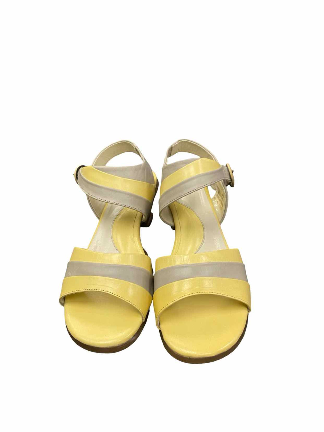 John Fluevog Shoe Size 8.5 Yellow Gray Leather "Wish" Sandals