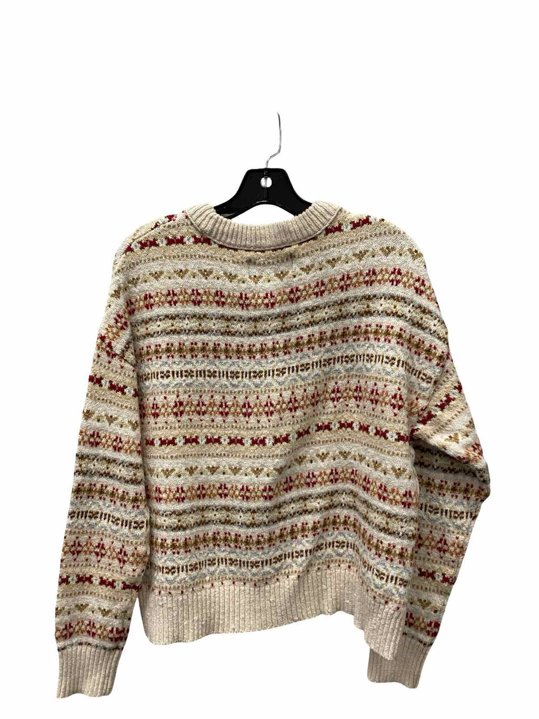 American Eagle Size M Beige Red Print 55% Cotton Sweater