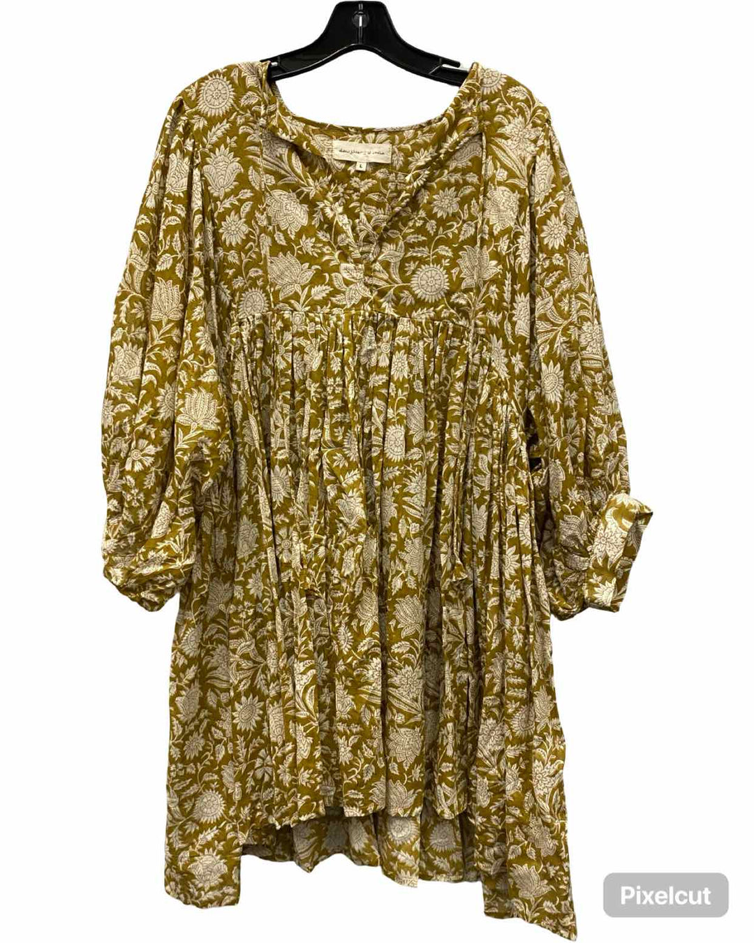 Daughters of India Size L Yellow Beige Floral Dress
