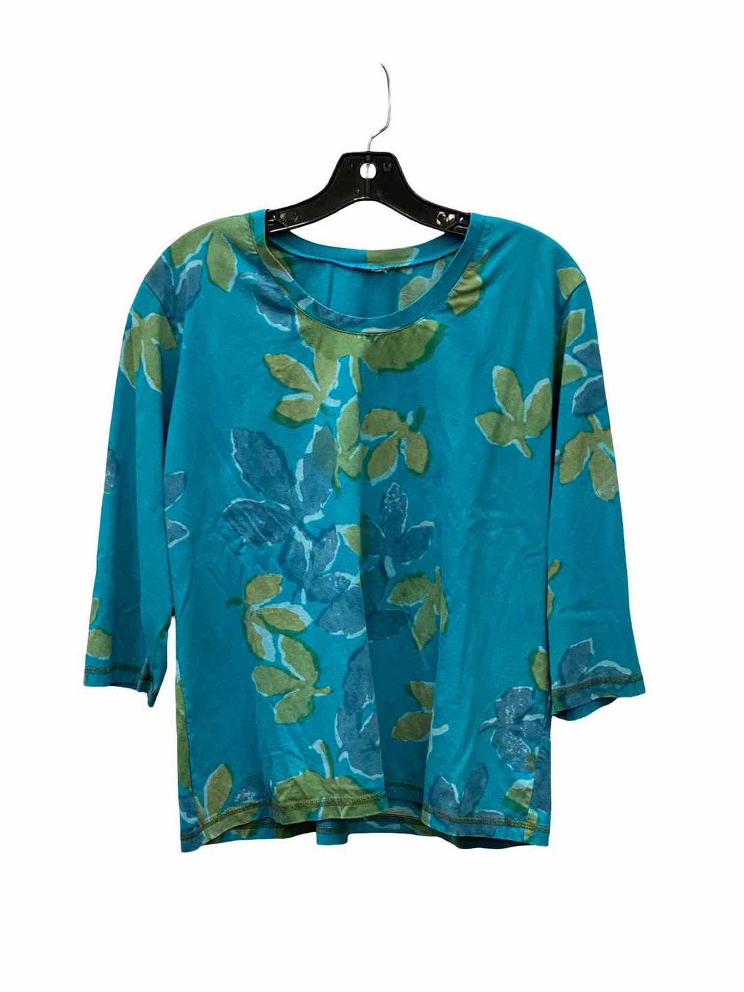 J Jill Size M Blue Green Leafy Short Sleeve Shirts