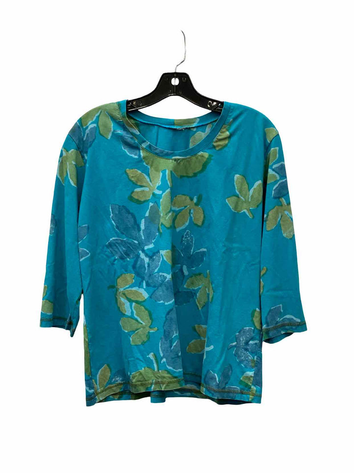 J Jill Size M Blue Green Leafy Short Sleeve Shirts