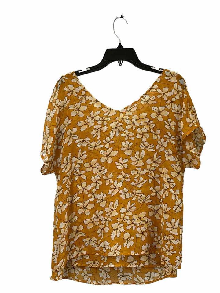 Cabi Size S Yellow Floral Print Short Sleeve Shirts