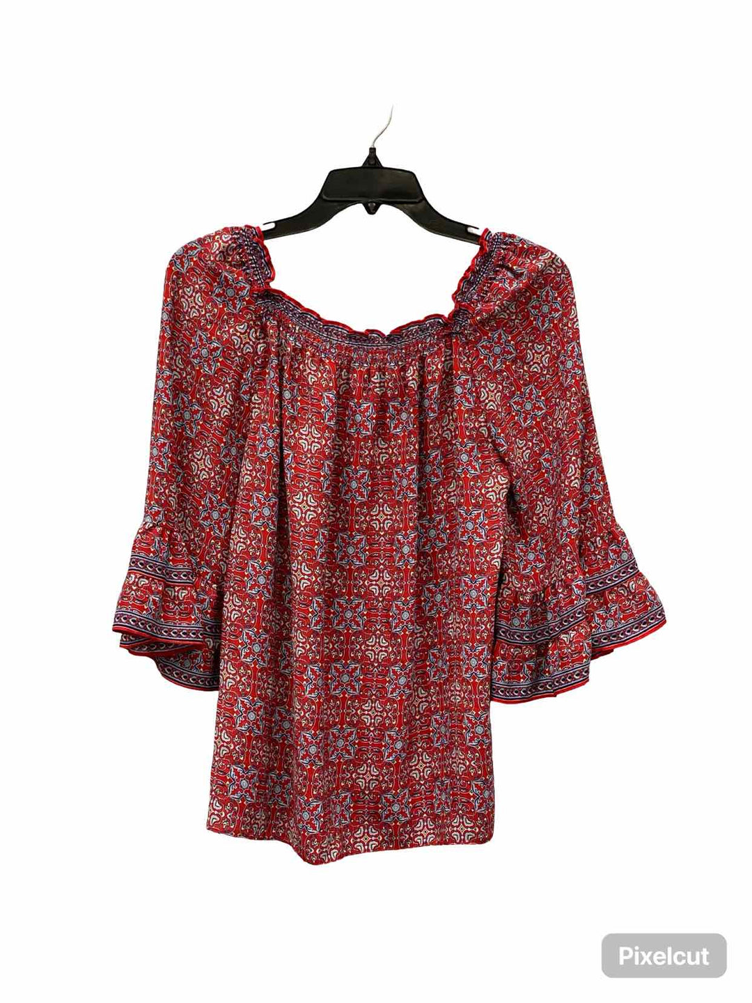 Max Studio Size M Red Blue Print Long Sleeve Shirts