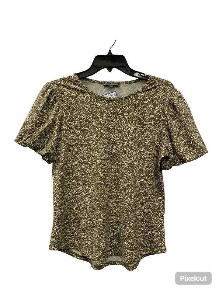 Adriana Papell Size S Olive Print Short Sleeve Shirts