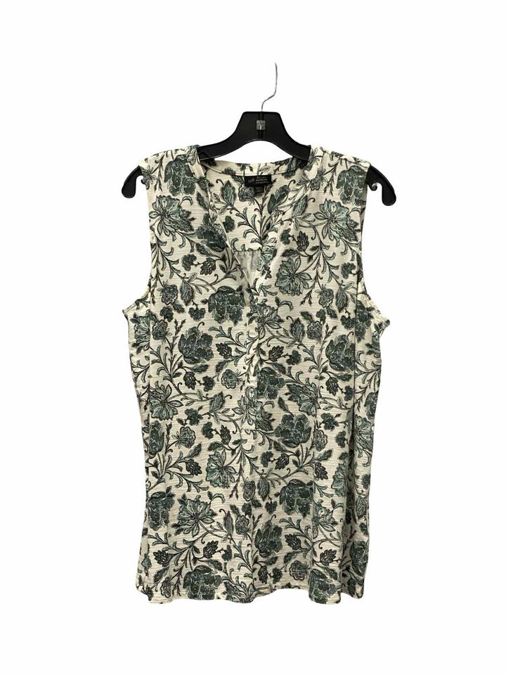J Jill Size L Green White Floral Tank Top