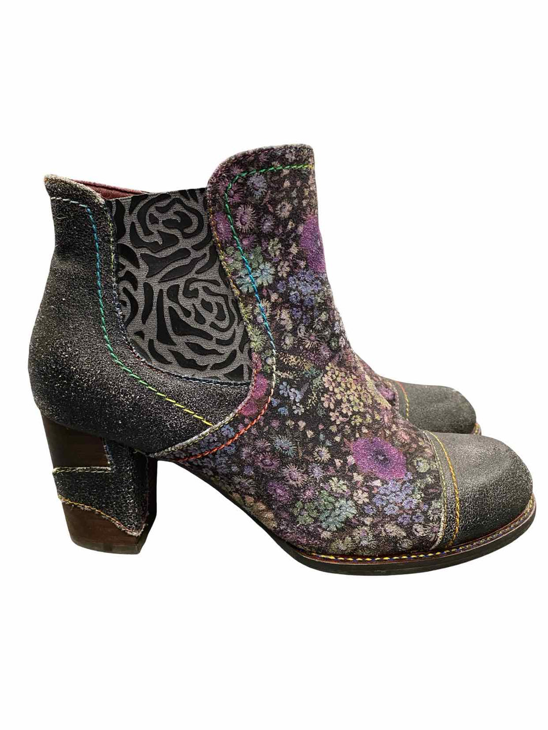 L'Artiste Shoe Size 40 Grey Floral Leather Melvina Boots(Ankle)