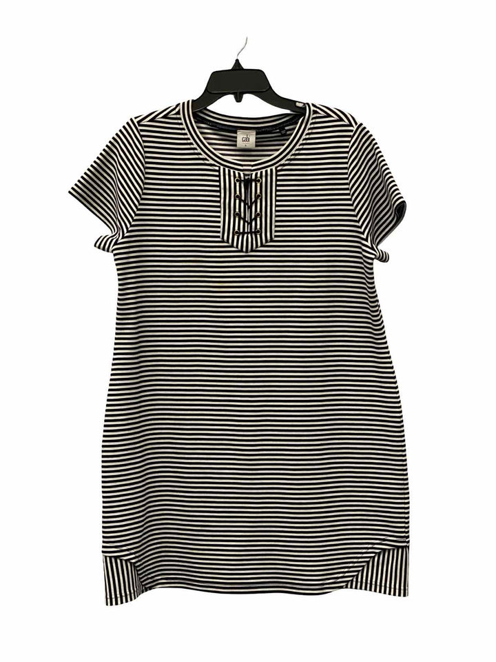 Cabi Size L Black White Stripe Dress