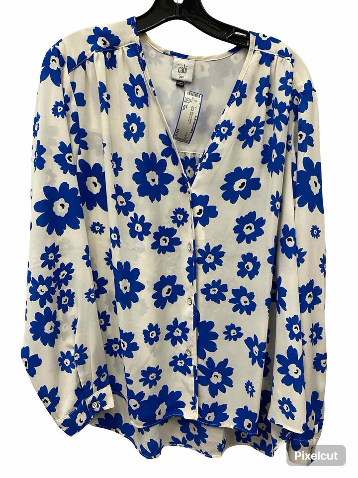 Cabi Size XXL White Blue Floral Long Sleeve Shirts