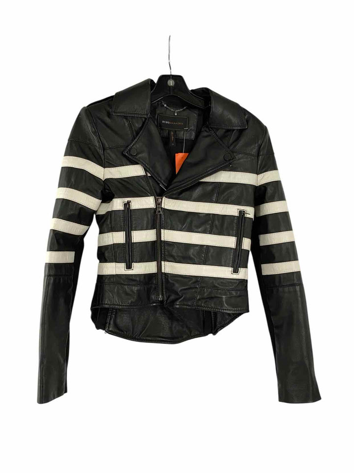 BCBG Maxazaria Size XS Black White Stripe Leather Jacket (Outdoor)