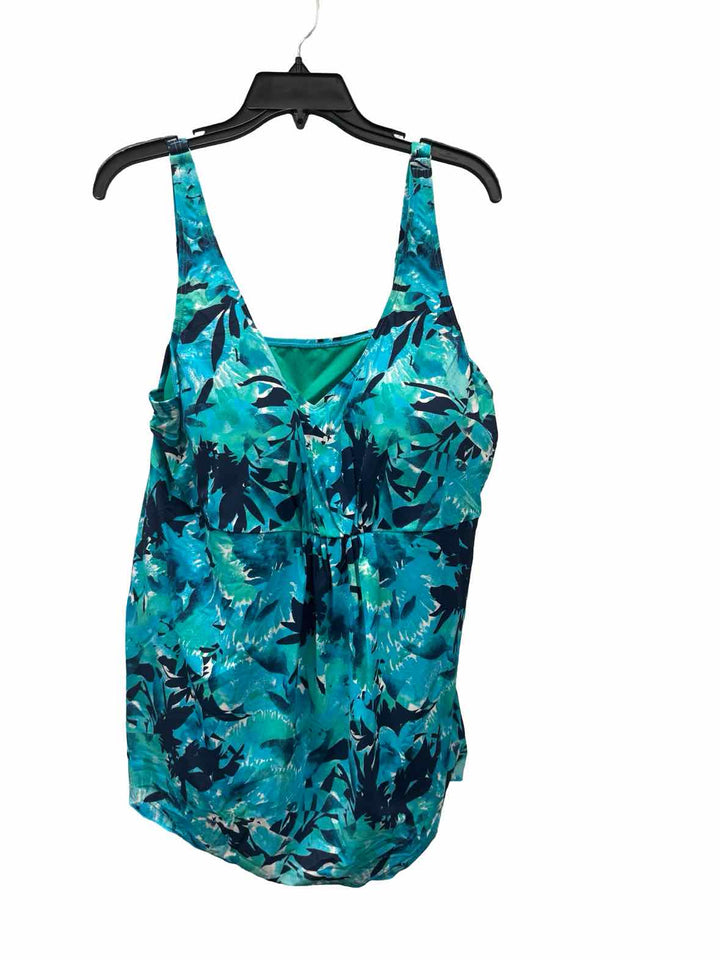 LL Bean Size 20 Green Print Swimsuit Top