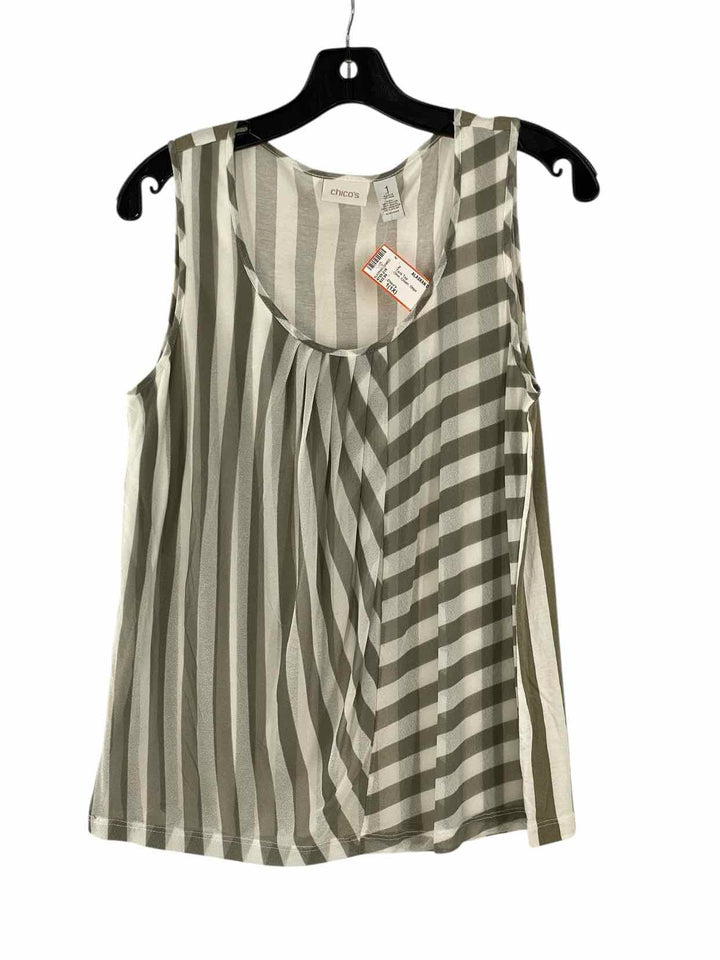 Chico's Size 1(1X) Olive Cream Stripe Tank Top