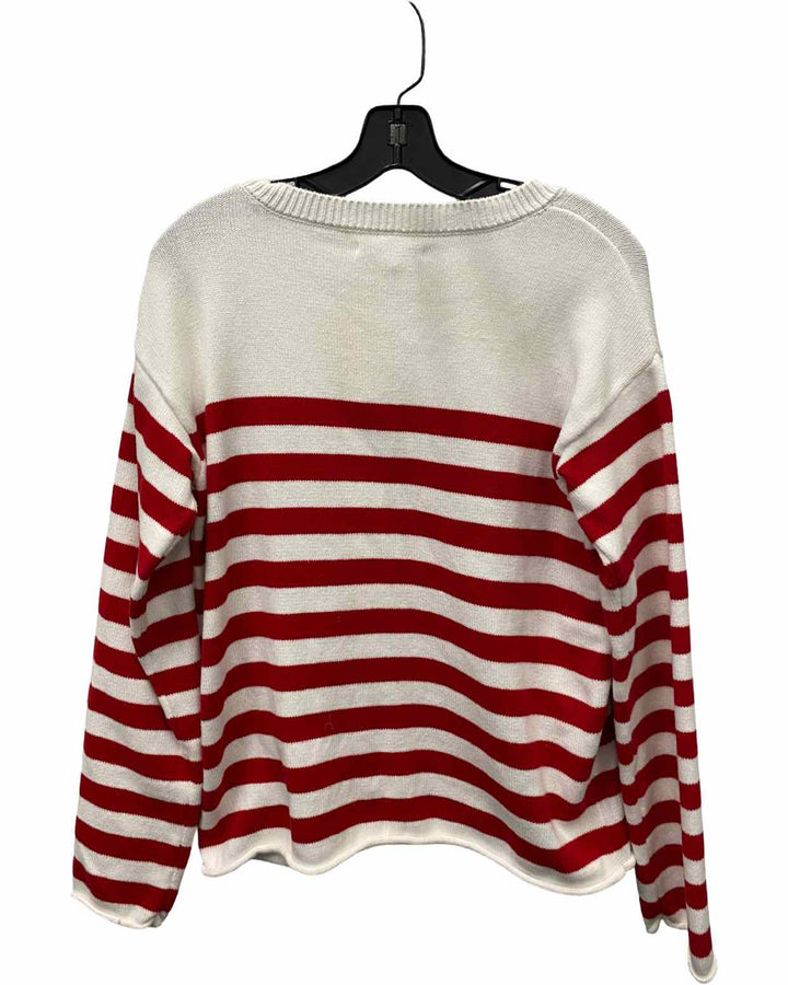 Hawthorne Size S White Red Striped 100% cotton Sweater