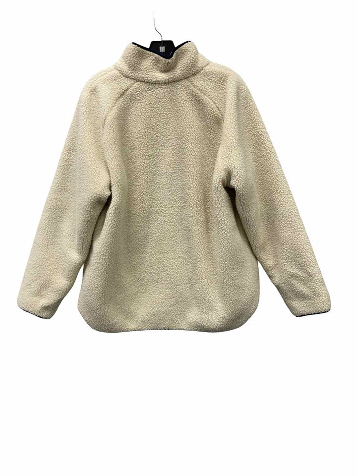 Lands End Size M Cream Sherpa Fleece Blue Plaid Reversible Jacket (Outdoor)