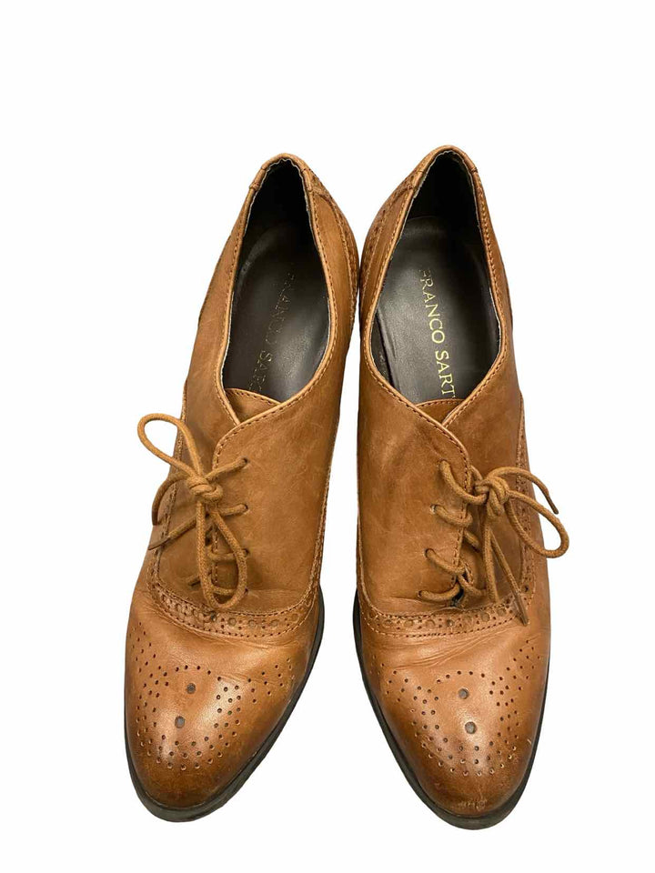 Franco Sarto Shoe Size 9.5 Brown Leather Oxford Brogue Lace-Up Heels