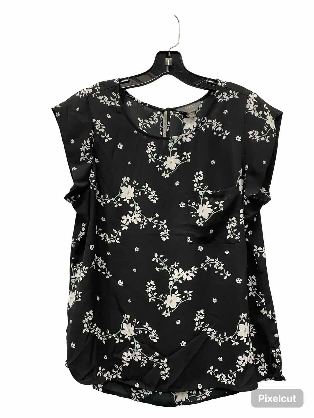 Hawthorne Size L Black White Floral Short Sleeve Shirts