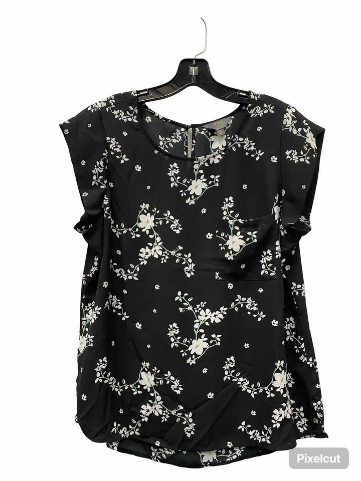 Hawthorne Size L Black White Floral Short Sleeve Shirts