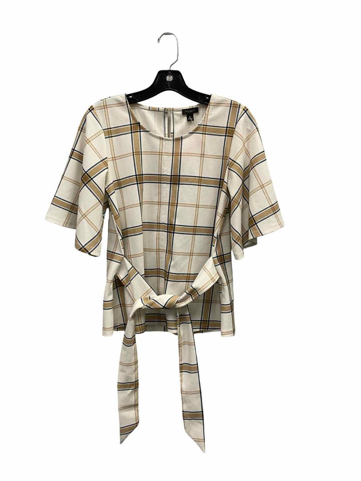 Ann Taylor Size XS Cream Brown Plaid Long Sleeve Shirts