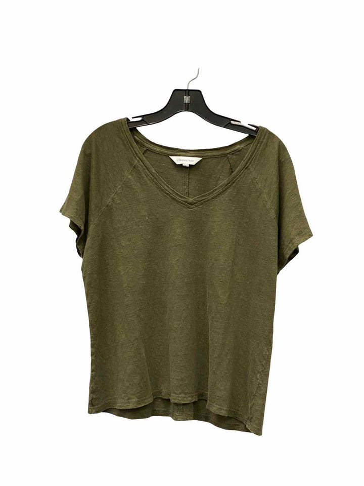 The Company Store Size L Green 100% Linen Short Sleeve Shirts