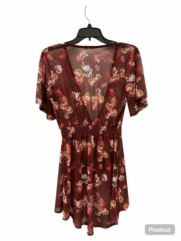 Maurices Size S Red Multi Floral Short Sleeve Shirts