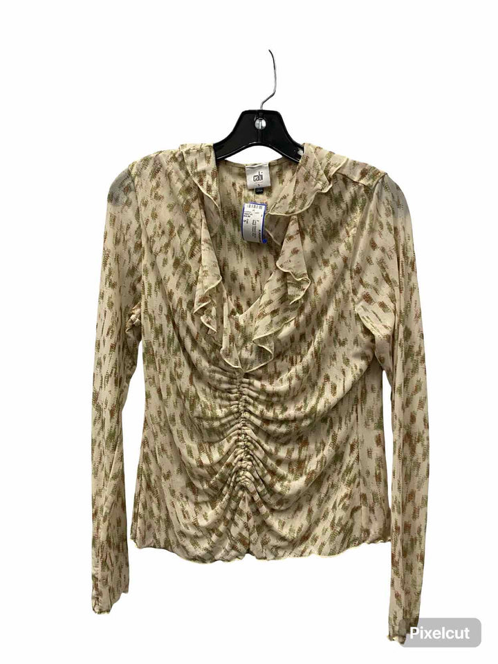 Cabi Size S Beige Green Print Long Sleeve Shirts