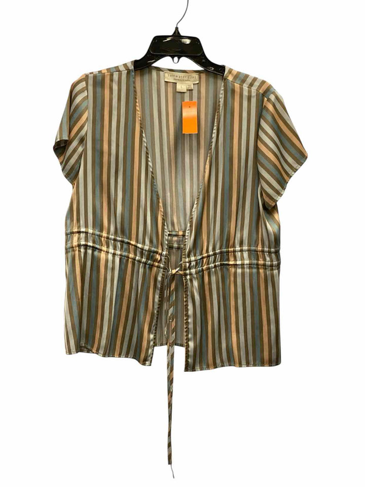 SALTWATER LUXE Size L Brown Blue Striped Short Sleeve Shirts
