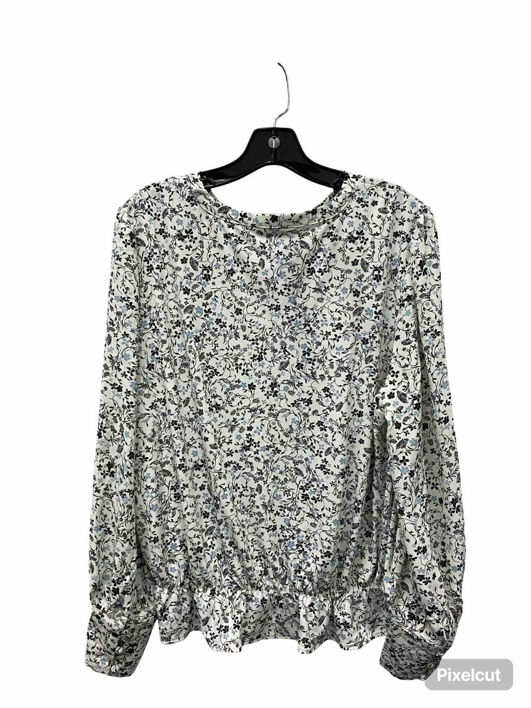Ann Taylor Size L Blue Black Floral Long Sleeve Shirts