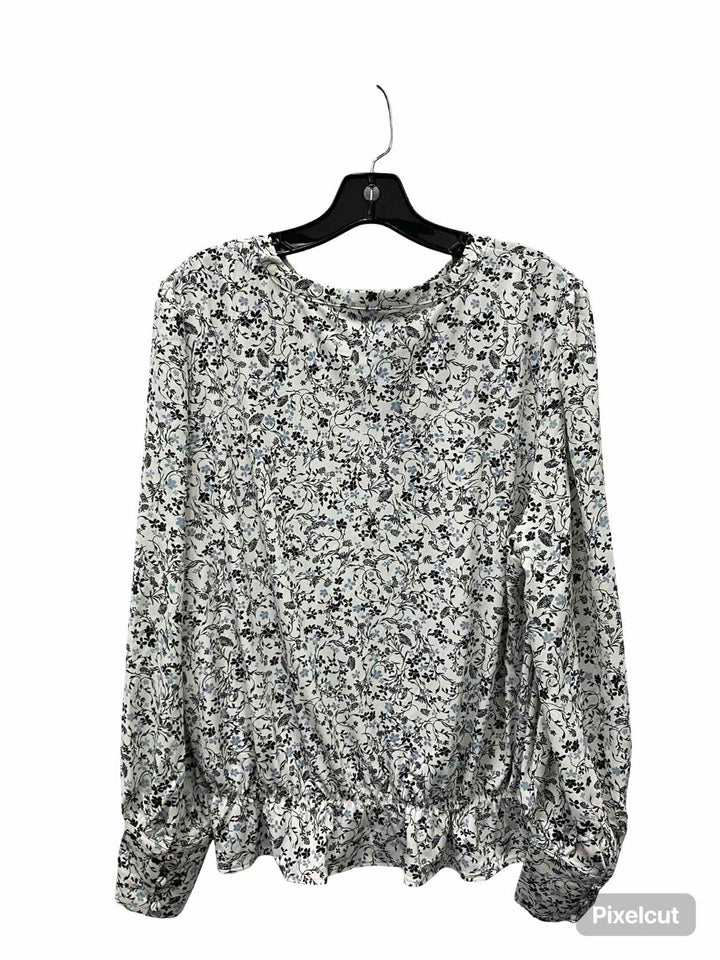 Ann Taylor Size L Blue Black Floral Long Sleeve Shirts