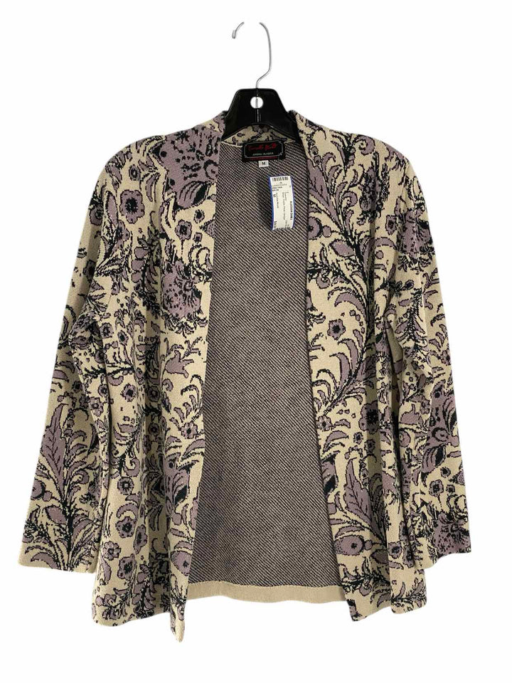 Invisible World Size M Beige Purple Floral Sweater