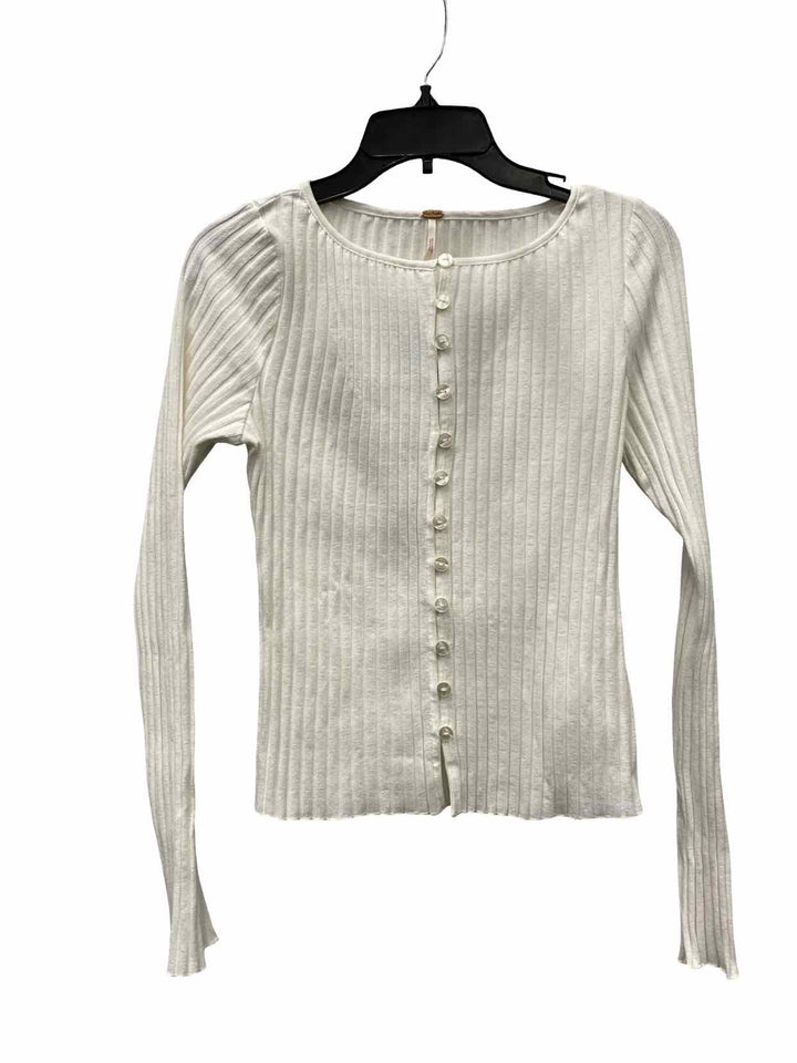 Free People Size L White Long Sleeve Shirts