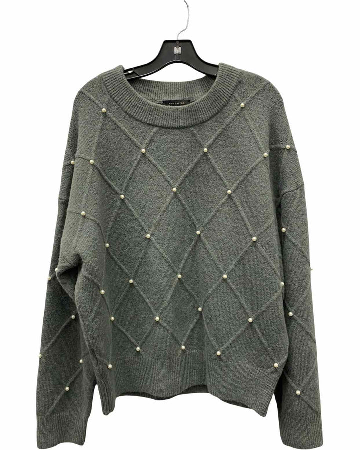Ann Taylor Size XL Green Beaded Sweater
