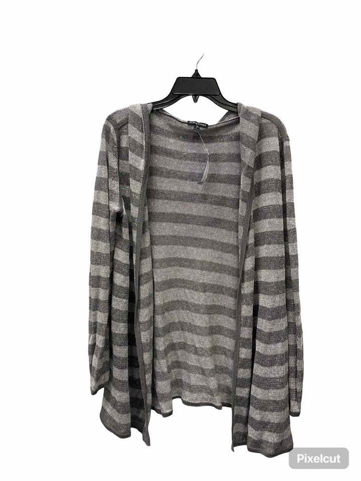 Eileen Fisher Size M Grey White Striped 100% Organic Cotton Sweater