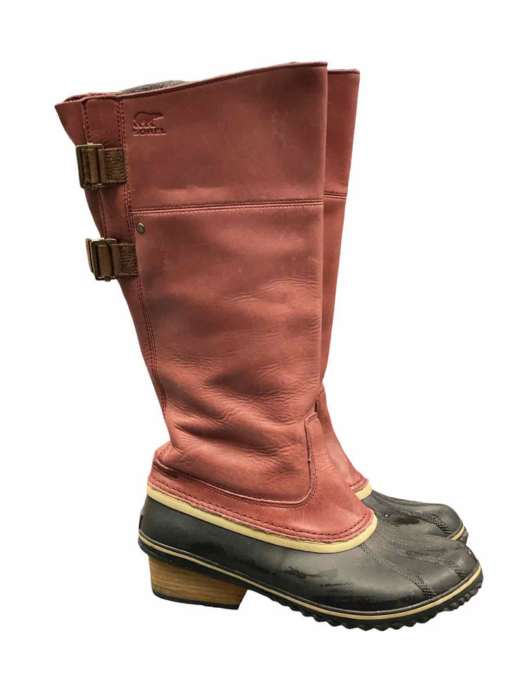 Sorel Shoe Size 11 Red Leather Slimpack Riding Tall II Boots(knee)