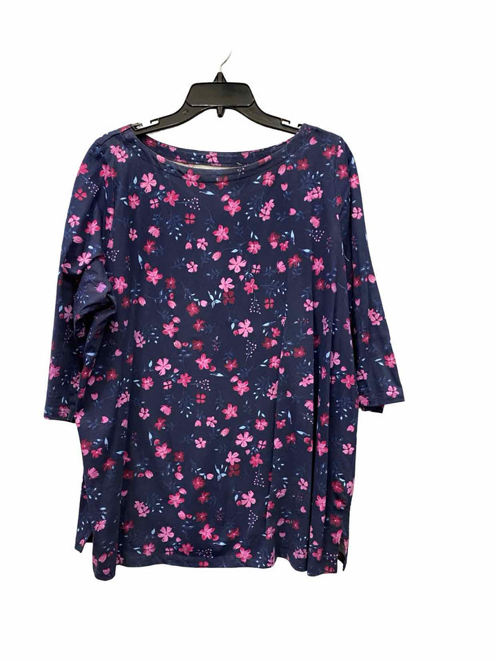 Women Within Size 1X Blue Pink Floral Short Sleeve Shirts