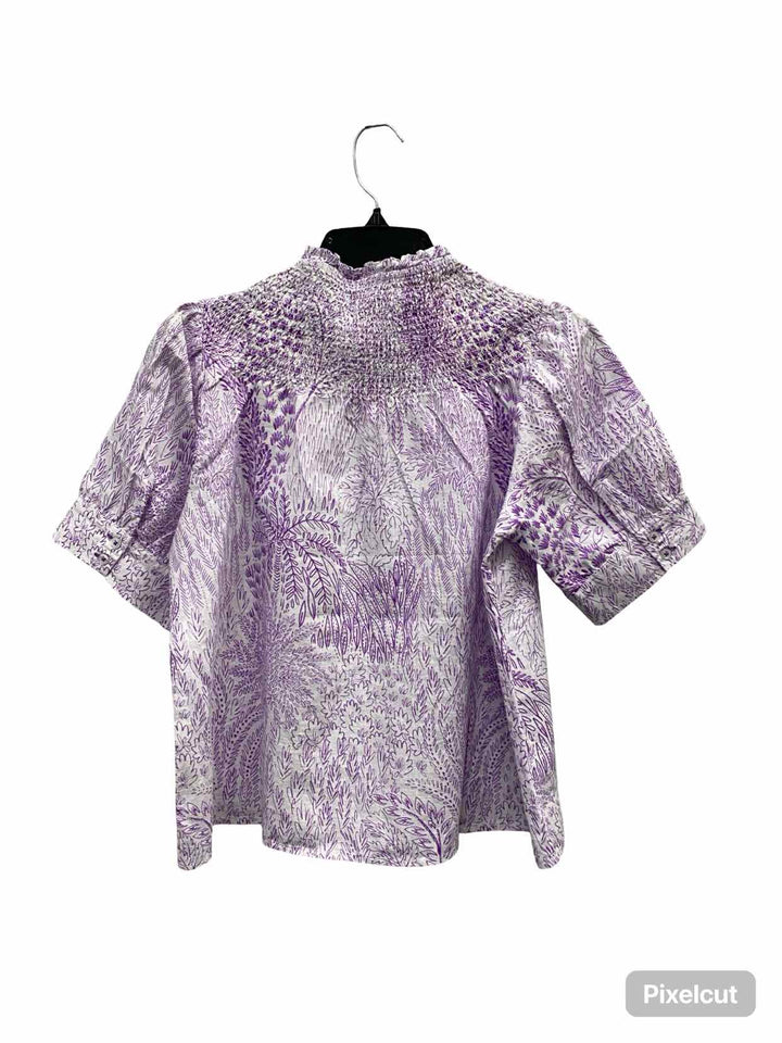 Talbots Size S White Purple Short Sleeve Shirts