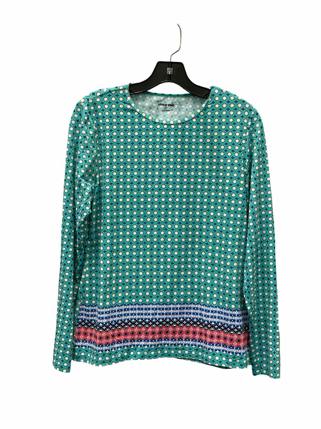 Lands End Size M Turquoise Print Long Sleeve Shirts